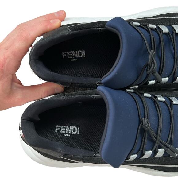 Fendi Men’s Neoprene Printed Blue/White/Silver Slip-On Sneakers - Picture 7 of 10